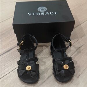 Baby Versace Black Sandals with Gold Medallion